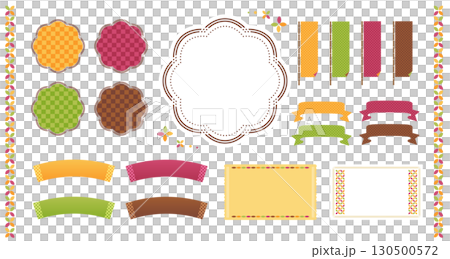 Colorful Japanese-style design material set (ribbons, labels, frames) 130500572