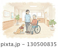 笑顔の介護士と高齢者、介助犬による安心サポート 130500835