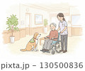 笑顔の介護士と高齢者、介助犬による安心サポート 130500836