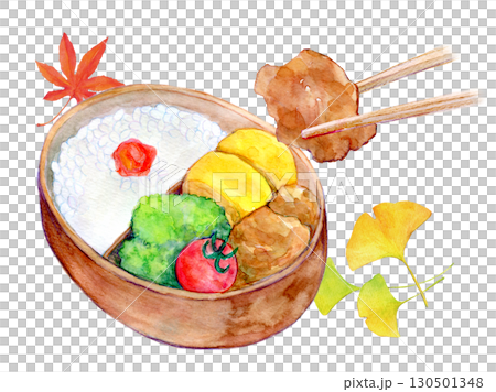 水彩イラスト　手描きイラスト　遠足のお弁当 130501348