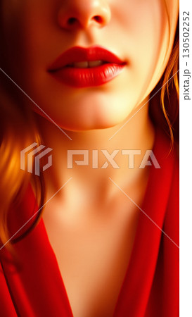 Cinematic image of beautiful woman with red lipstick on her lips, in retro style Cinematic image of beautiful woman with red lipstick on her lips, in retro style 130502252