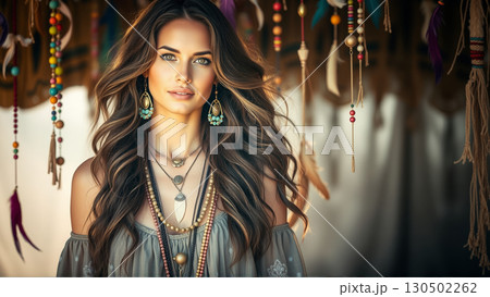 Portrait of a beautiful woman in boho style 130502262