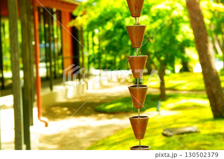竹駒神社の雨鎖と夏の緑 130502379