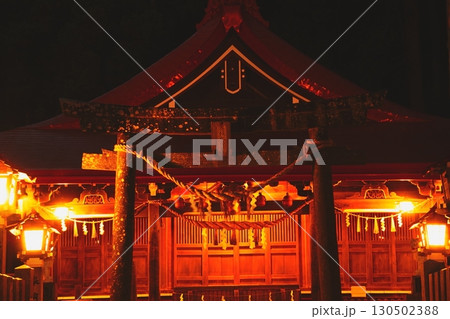 夜に輝く金蛇水神社の本殿 130502388