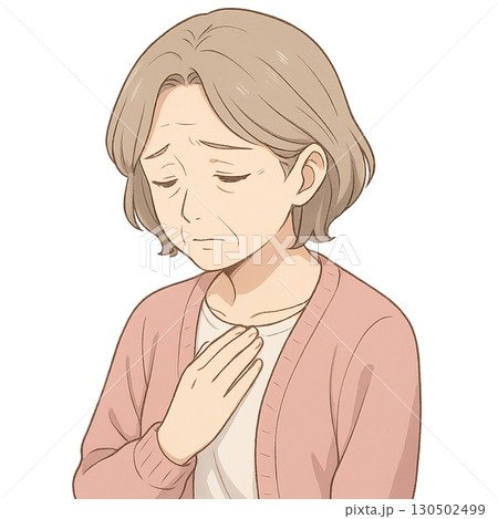 思い悩むシニア女性のイラスト 130502499