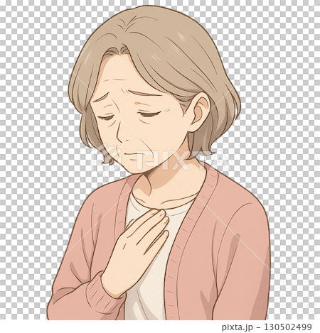 思い悩むシニア女性のイラスト 130502499