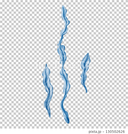 Stylized laminaria kelp sways in a serene blue underwater wild world.Simple watercolor textures in monochrome create a peaceful marine ambiance,for oceanic designs and themed parties 130502626