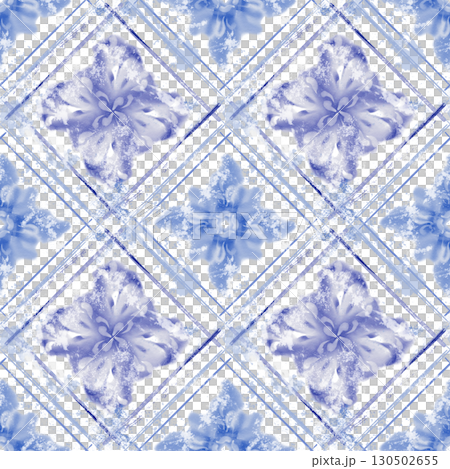 Watercolor floral seamless pattern in Mediterranean style,seams of old ceramic tile in blue color with scratches and cracks.Loose abstract botanical motif.For textiles,ceramics 130502655