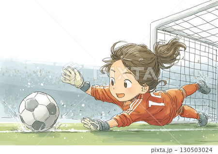 キーパーがゴールを守るサッカー選手 130503024