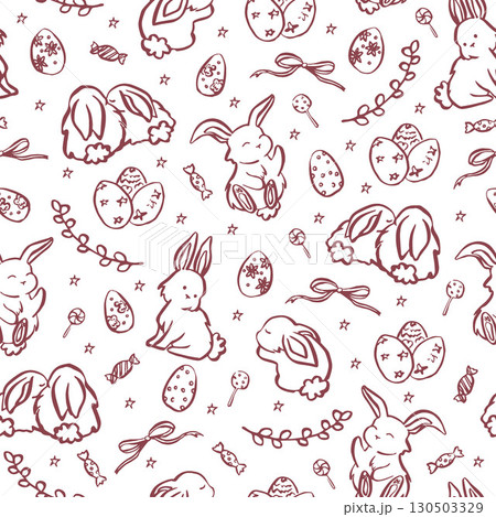 Cute pattern with Easter eggs and easter bunny in pastel color Cute pattern with Easter eggs and easter bunny in pastel color 130503329