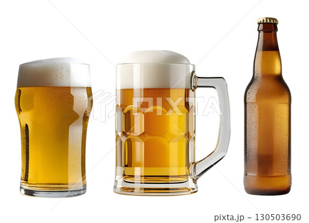 白背景にビールのセット 130503690