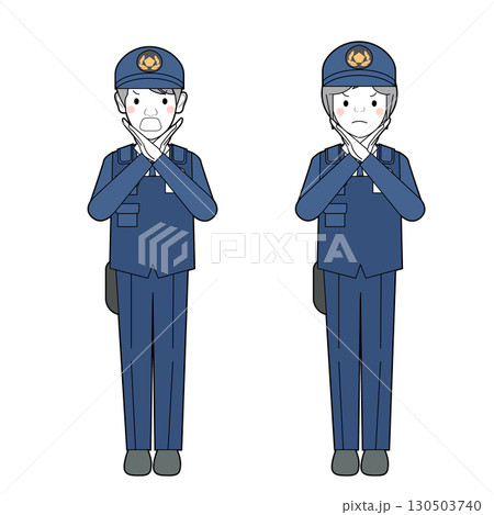 ダメのジェスチャーをする男女の警察官 130503740
