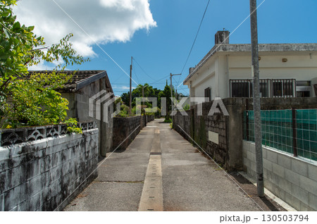 天気の良い田舎の路地裏の一直線の道 130503794