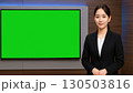 スタジオ大型モニターで解説する女性 130503816