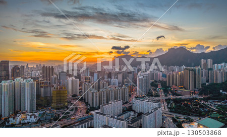 Aug 12 2025 Sunset Over Residential Area Under Lion Rock 130503868
