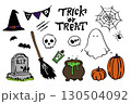 手描きハロウィンカラーイラストセット (ベクター) 130504092
