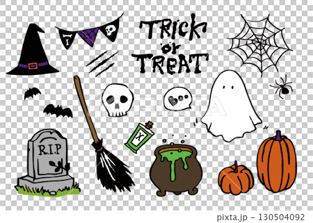 手繪萬聖節彩色插圖集（向量） 130504092