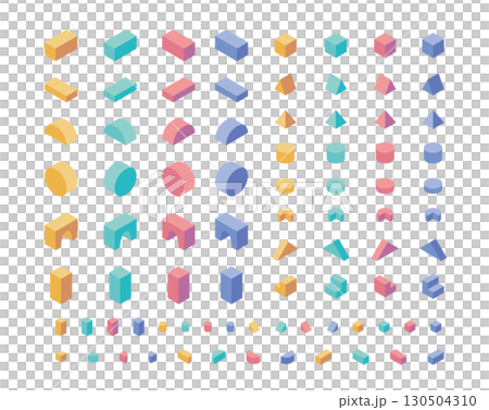 簡單可愛的積木插圖裝飾套裝 — 等距、立體、玩具、幾何形狀 簡單可愛的積木插圖裝飾套裝 — 等距、立體、玩具、幾何形狀 130504310