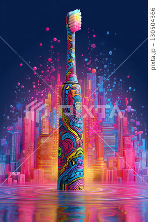 Electric toothbrush with colorful abstract design and vibrant 130504366