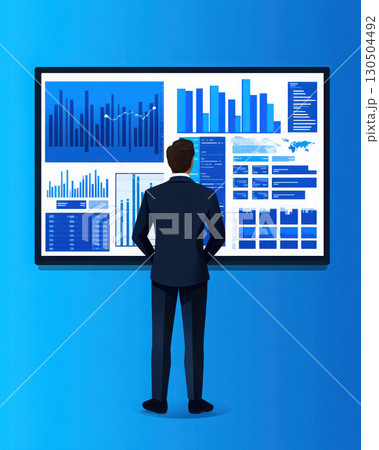 Professional analyzing data through a large screen display. 130504492