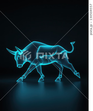A glowing holographic bull in a sleek, dark atmosphere. 130504557