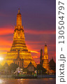 Twilight view of Wat Arun Ratchawararam Ratchawaramahawihan at sunset in bangkok Thailand. Landmark of Along the Chao Phraya River Thailand 130504797