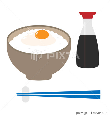 卵かけご飯と醤油のイラストセット 130504802