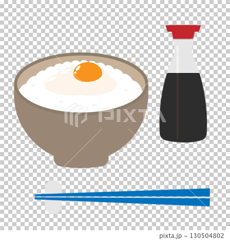 卵かけご飯と醤油のイラストセット 130504802