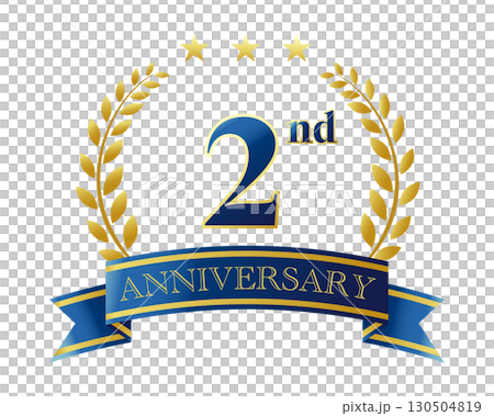 2nd anniversary icon. Blue ribbon and decorative frame. 130504819