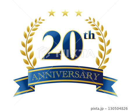 20周年記念のアイコン。青いリボンと装飾フレーム。 20周年記念のアイコン。青いリボンと装飾フレーム。 130504826