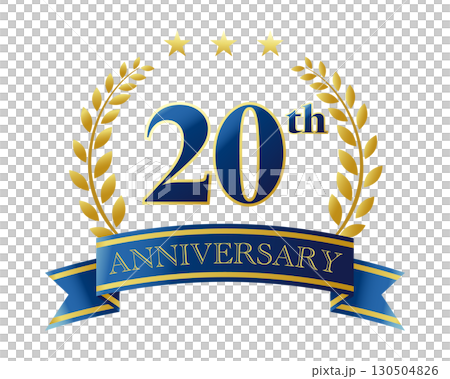 20周年記念のアイコン。青いリボンと装飾フレーム。 20周年記念のアイコン。青いリボンと装飾フレーム。 130504826