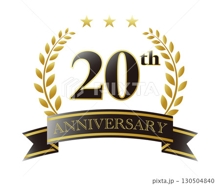 20周年記念のアイコン。黒いリボンと装飾フレーム。 20周年記念のアイコン。黒いリボンと装飾フレーム。 130504840