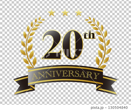 20周年記念のアイコン。黒いリボンと装飾フレーム。 20周年記念のアイコン。黒いリボンと装飾フレーム。 130504840