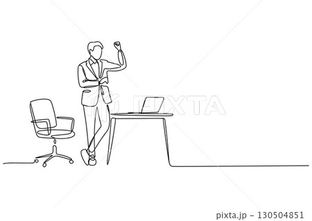 A Continuous Line Drawing of a Successful Businessman Standing by His Desk 130504851