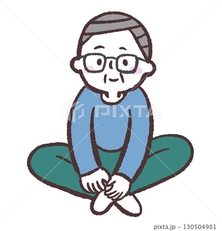 あぐらをかくシニア男性のイラスト あぐらをかくシニア男性のイラスト 130504981