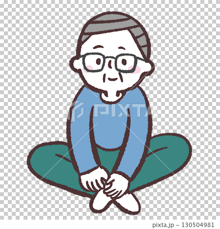 あぐらをかくシニア男性のイラスト あぐらをかくシニア男性のイラスト 130504981