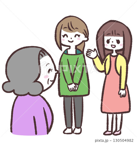女性をシニア女性に紹介するイラスト 130504982
