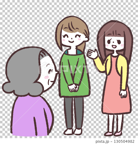 女性をシニア女性に紹介するイラスト 130504982
