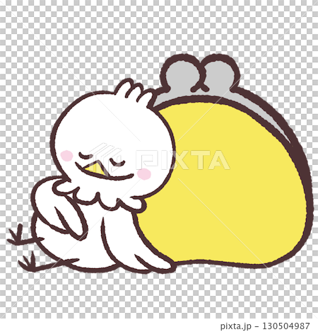 Illustration of a wallet and a sleeping white bird 130504987