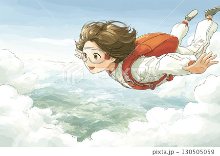 美優シリーズ：スカイダイビング中の女性、横からのアングル 130505059