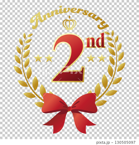 2nd anniversary icon. Red ribbon and decorative frame. 2nd anniversary icon. Red ribbon and decorative frame. 130505097