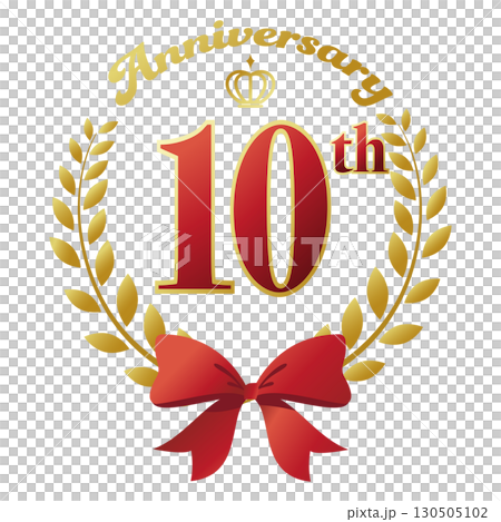 10th anniversary icon. Red ribbon and decorative frame. 130505102