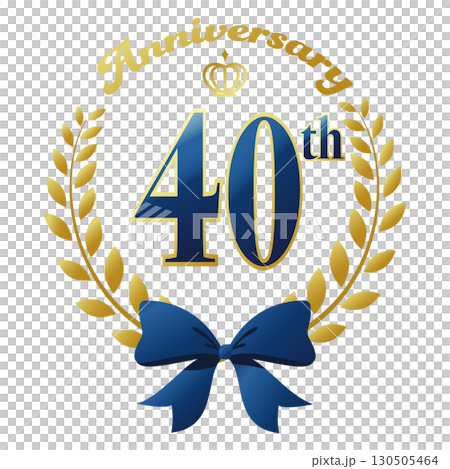 40周年記念のアイコン。青いリボンと装飾フレーム。 130505464