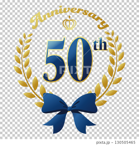 50周年記念のアイコン。青いリボンと装飾フレーム。 50周年記念のアイコン。青いリボンと装飾フレーム。 130505465