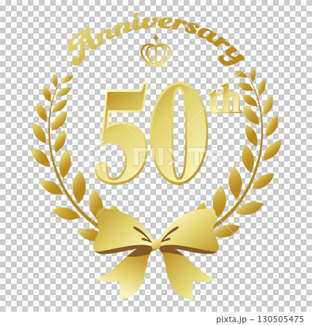 50周年記念のアイコン。金のリボンと装飾フレーム。 50周年記念のアイコン。金のリボンと装飾フレーム。 130505475