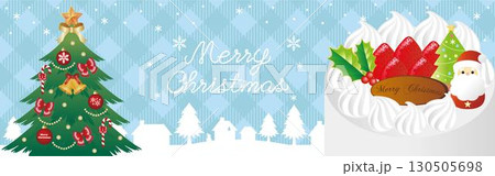 バナー　広告　クリスマス　ケーキ　ツリー　サンタ　街並み　シルエット　フレーム　背景　イラスト 130505698