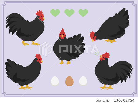 シンプルな黒いにわとりのベクターイラスト素材セット 130505754