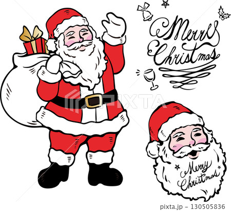 クリスマス　サンタクロース　人物　男性　飾り　あしらい　手描き　イラスト素材 130505836