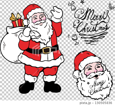クリスマス　サンタクロース　人物　男性　飾り　あしらい　手描き　イラスト素材 130505836