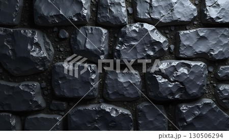 Black Basalt Stone Wall Background With Realistic Rugged Texture Black Basalt Stone Wall Background With Realistic Rugged Texture 130506294